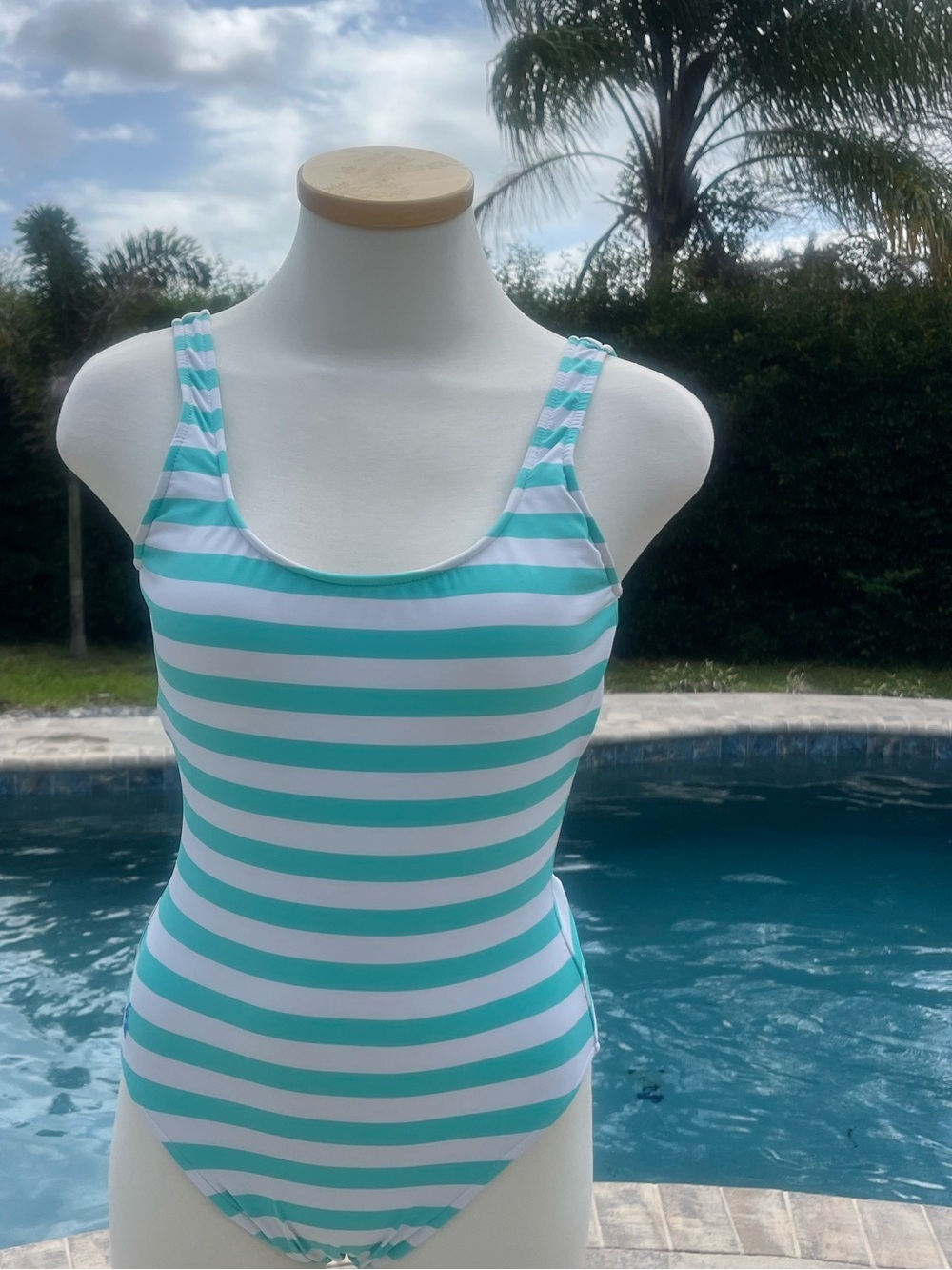 Polo by Ralph Lauren Aqua and White Striped One-Piece Swimsuit - Picture 2 of 9